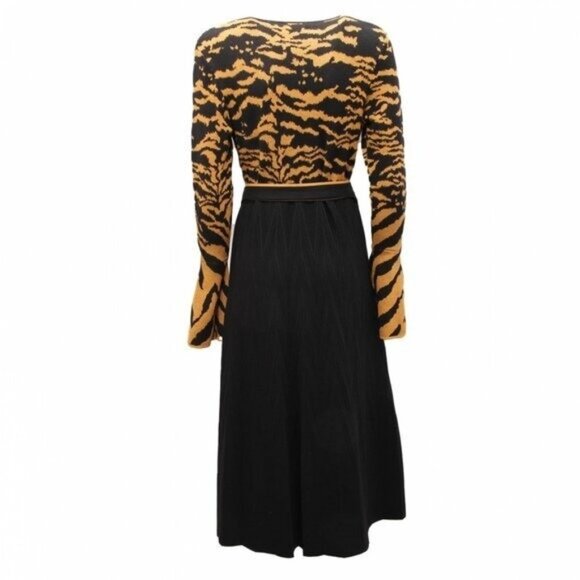 Diane Von Furstenberg Tal Jacquard Midi Wrap Dress Black Animal Print - Picture 4 of 10